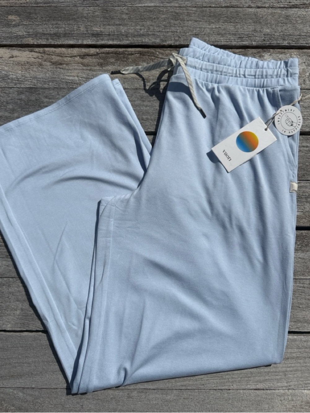 Vuori Halo Essential Wideleg Pants Women's Large Soft Sky Heather‎ nwt